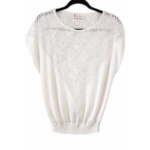 VTG T.R. Bentley Ivory Pointelle Cap Sleeve Knit Top Medium Boho Cottagecore USA